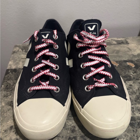 Veja Black and Cream Watta II Low Canvas Sneakers with Red and White Laces